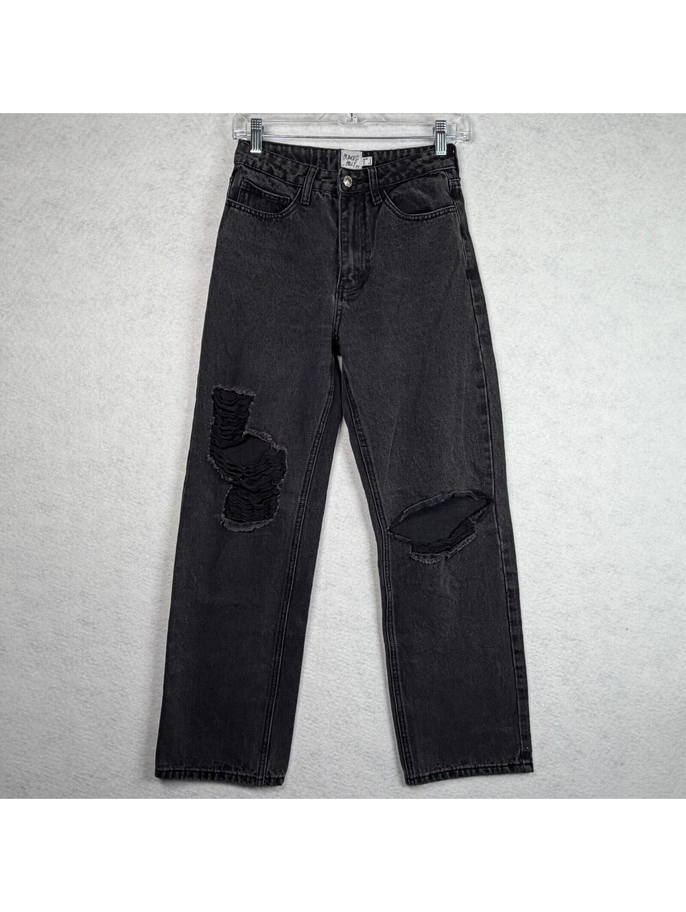 Princess Polly Black Distressed High Waist Mom Jeans US 2